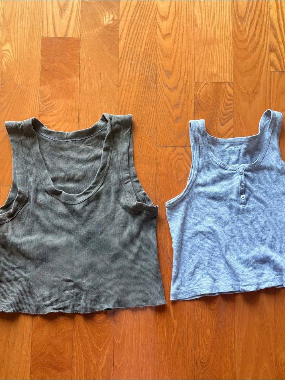Brandy Melville Olive Green & Light Grey Ribbed Tank BUNDLE